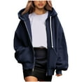 thumbnail image 2 of Winter Women's Fashion Hoodies & Sweatshirts Solid Color Pockets Zipper Long Sleeved Regular Hooded Navy Hoodie Pullover 2025 Sizes S-2XL, 2 of 4