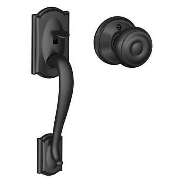 Schlage FE285 CAM 622 GEO Camelot Trim Lower Half Front Entry Handleset with Georgian Knob, Matte Black