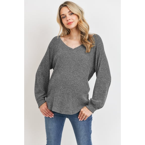 Maternity Ribbed V-Neck Long Sleeve Sweater Top