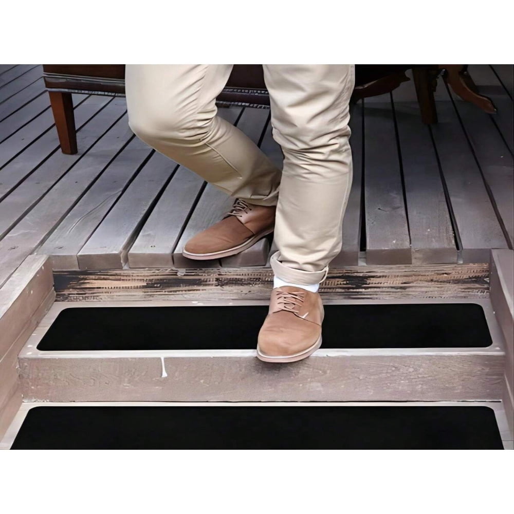 QUTETN ”10pcs Non Slip Outdoor Stair Treads - 4””X24”” Black Pre-Cut 80 Grit Grip Tape - Heavy Duty Traction Adhesive Strips For Staircase  Skateboard  And Deck - Anti Slip And Non Skid”