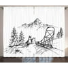 Alaskan Malamute Curtains 2 Panels Set, Mountain Landscape in Winter Sledding Dogs Pine Trees Wilderness Art, Window Drapes for Living Room Bedroom, 108W X 96L Inches, Black and White, by Ambesonne
