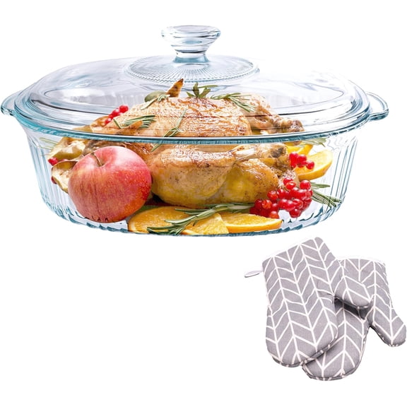 Casserole Dish With Lid - 3qt Glass Baking Dishes For Oven - Clear oval Glass Casserole Dish - Cookware For Cooking, Baking, Serving