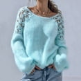 thumbnail image 5 of Gytharion Women's Lace Sleeve Sweaters Loose Solid Color Crew Neck Long Sleeve Patchwork Pullover Tops with Ribbed Cuffs Fashion Jumper Tops, 5 of 5