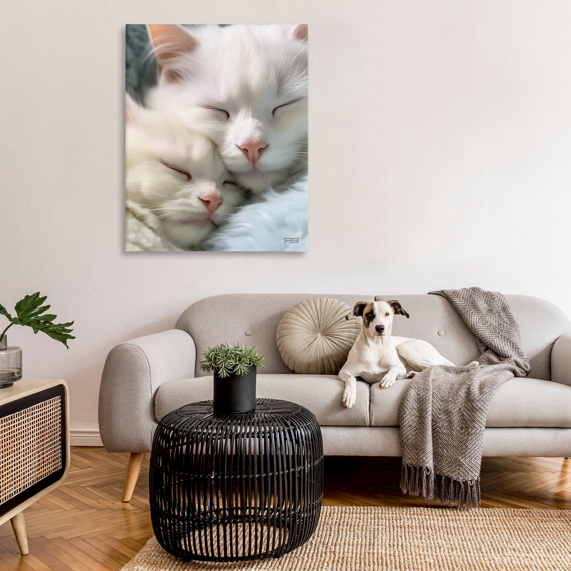 Stupell Industries Cuddling White Cats Animals & Insects Painting Gallery Wrapped Canvas Art Print Wall Art, 36 x 48