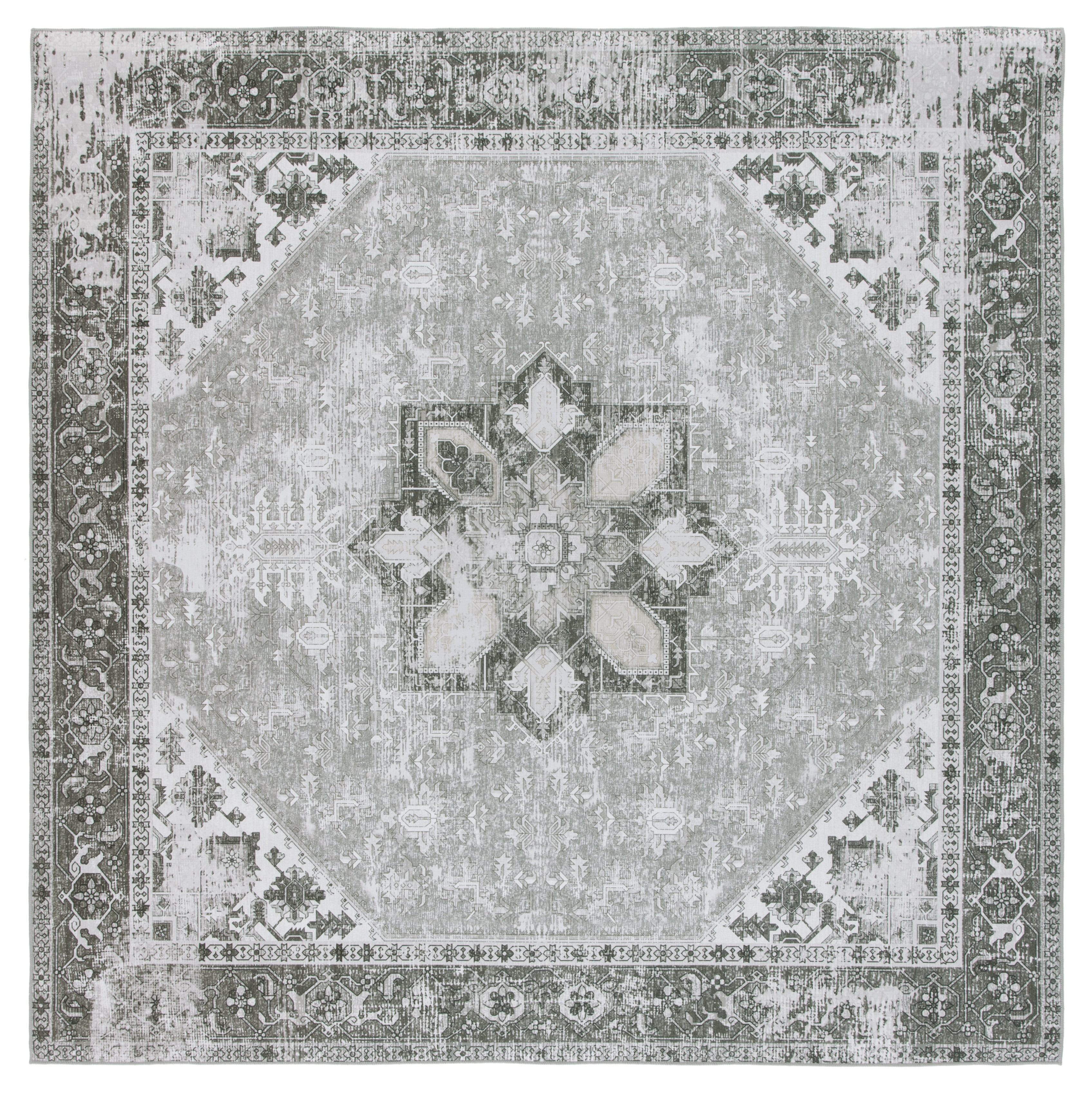 SAFAVIEH Tucson Jayla Oriental Machine Washable Area Rug, Dark Sage/Ivory, 4' x 4' Square