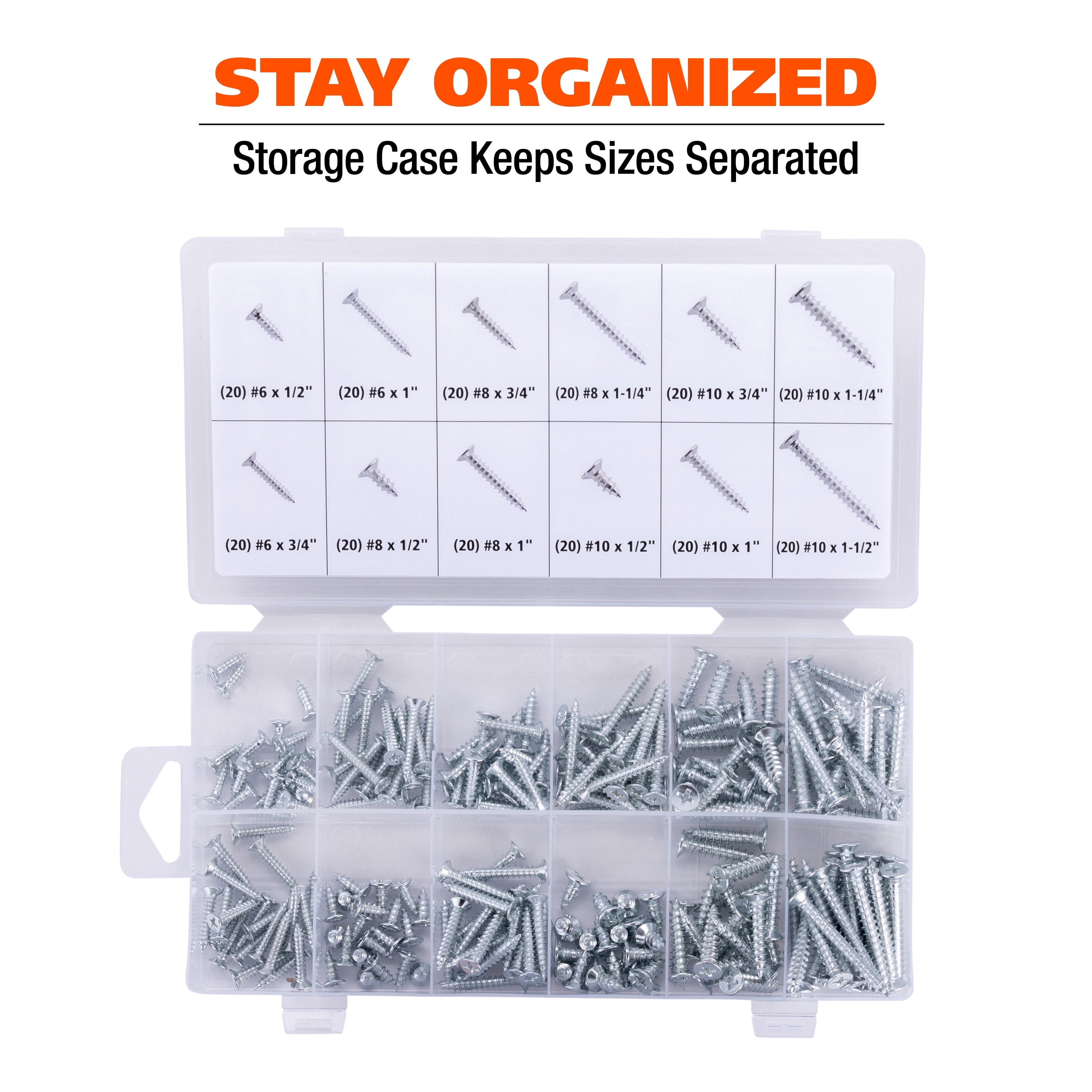 Great Neck Tools Self Tapping Wood Screw Assortment, 240 Piece Set