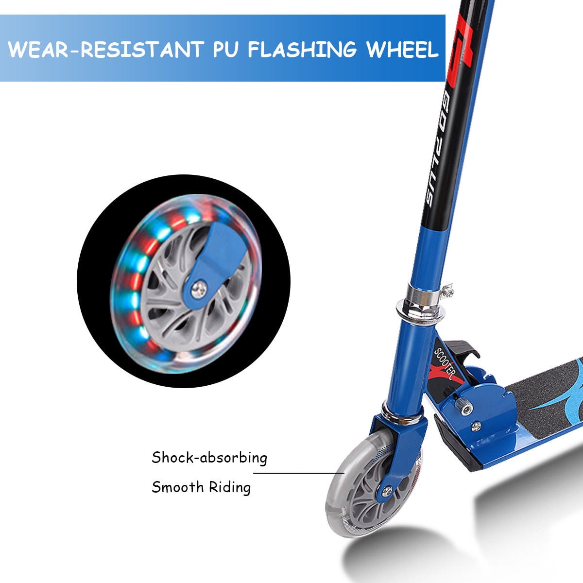 Goplus Patinete plegable para niños, 2 ruedas flash con aluminio de lujo,  freno trasero de guardabarros ajustable, altura ajustable, scooter  deportivo