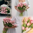 thumbnail image 5 of 15 Pcs Real Touch Artificial Tulips, Light Pink Fake Tulip Flowers with Flexible Stems, Faux PU Tulips for Wedding Bouquet, Spring Home Decor, Office Desk, Mother's Day Centerpiece Decorations, 5 of 7
