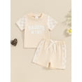 thumbnail image 4 of Nygoyerh Toddler Girl Summer Outfit Letter Print Checkerboard Short Sleeve Tops Elastic Waist Shorts 2Pcs Clothes Set, 4 of 9