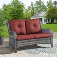 thumbnail image 5 of PARKWELL Patio Rattan Seat Sofa Cushioned Loveseat,Outdoor Wicker Furniture,Red, 5 of 6