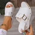 thumbnail image 4 of Platform Wedge Sandals Women Slip on Slides Buckle Strap Summer Fashion Dress Shoes Open Toe Suede High Heels White Size 6.5, 4 of 6