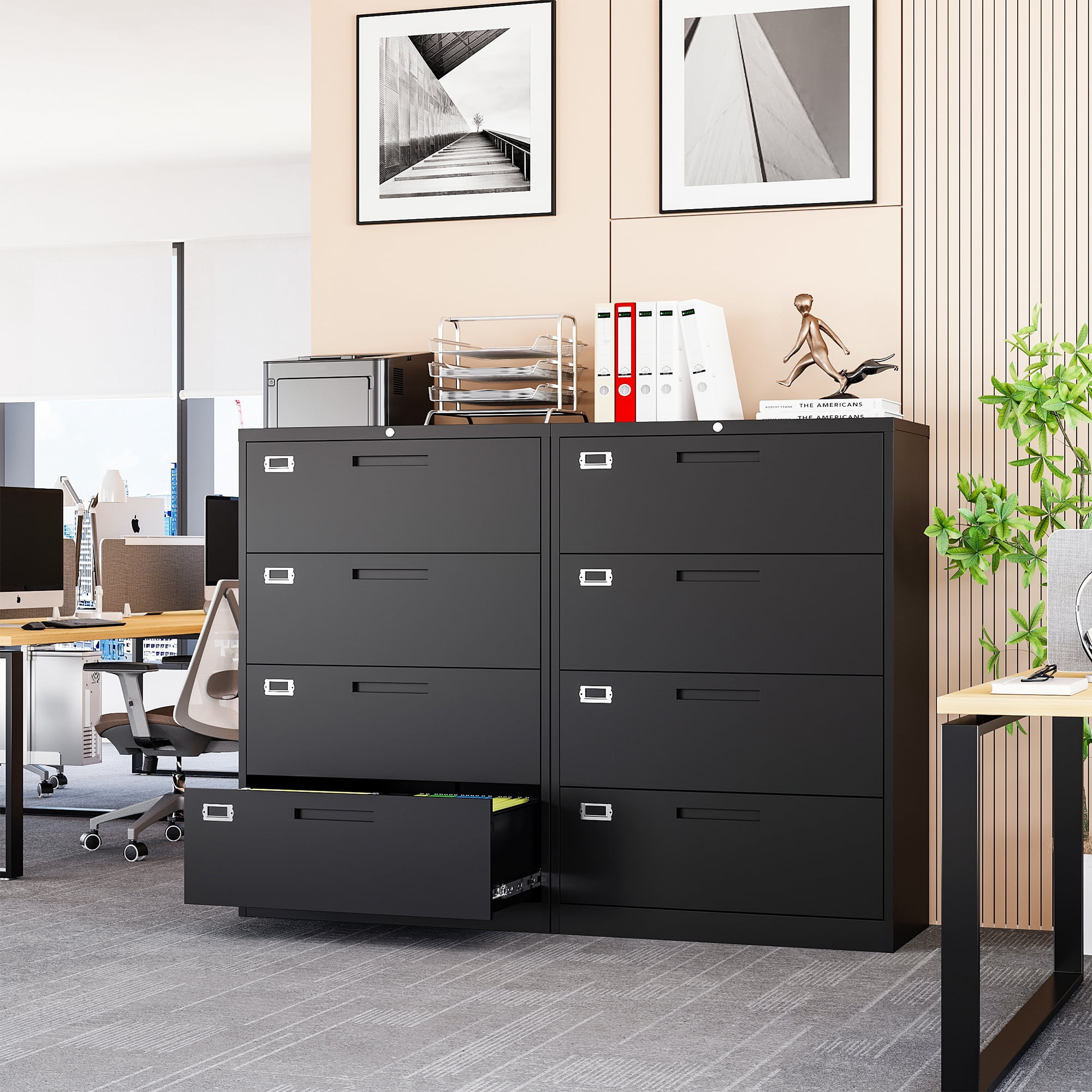 AUHUP 4 Drawer File Cabinet with Lock, Metal Lateral Filing Storage Cabinet Fits Letter/Legal/F4/A4 Size, File Cabinets for Home Office (Black-Assembly Required)