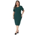 thumbnail image 3 of DARING DIVA Plus Size  Short Sleeve Sheath Solid Dress 1X Dark Green, 3 of 6