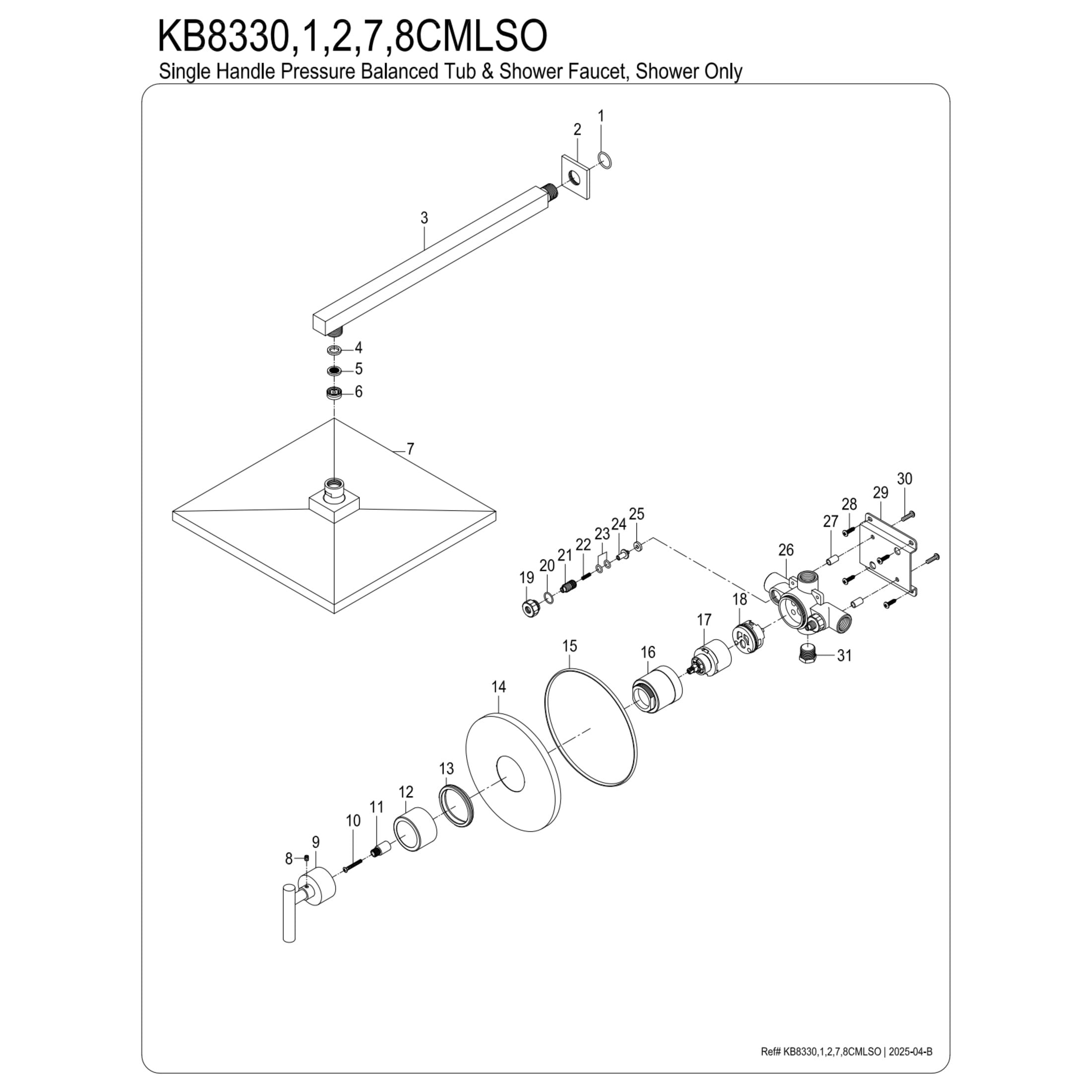 Kingston Brass KB8338CMLSO Manhattan Single-Handle Pressure Balanced Shower Faucet, Brushed Nickel