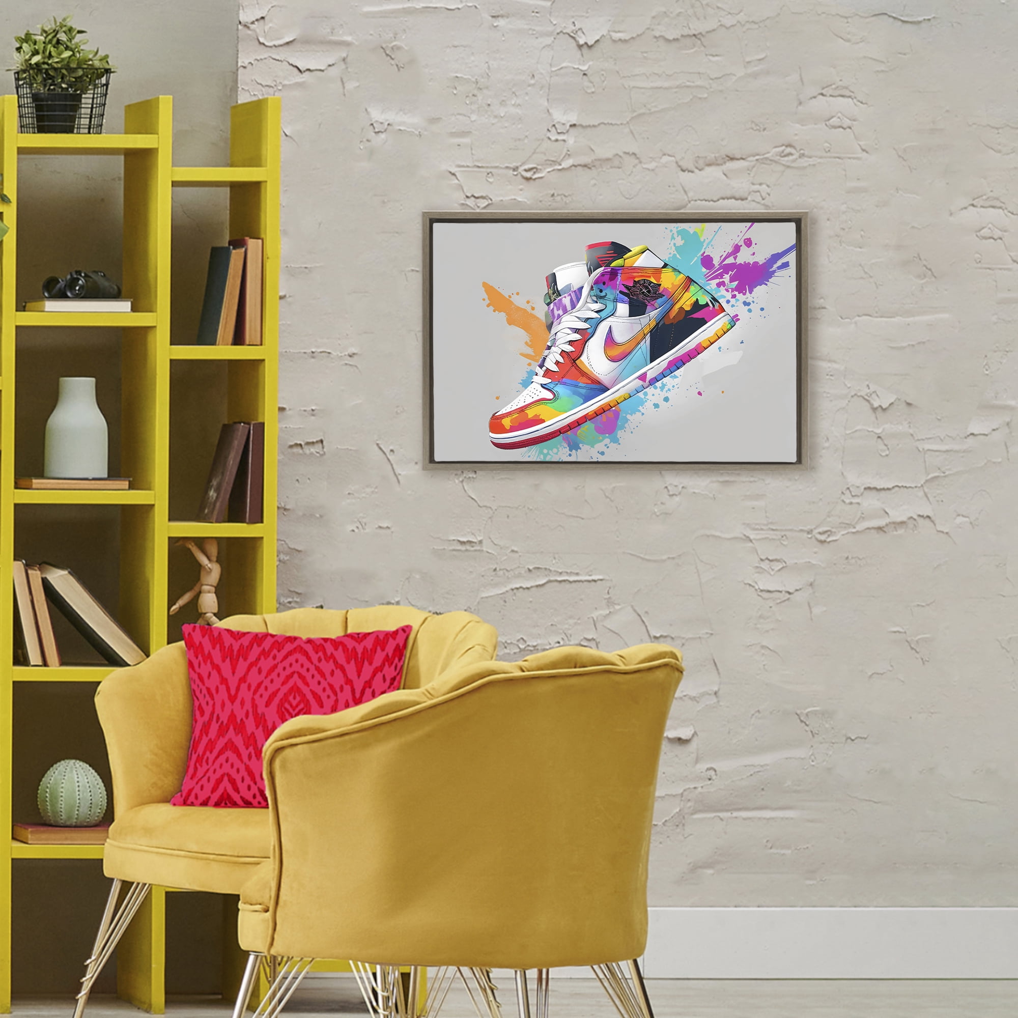 Stupell Industries Hightop Sneaker with Splatter Brown Framed Floater Canvas Wall Art, design by Creative Studio