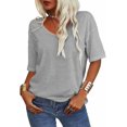 thumbnail image 2 of Women V Neck T-Shirt Casual Short Sleeve Basic T Shirts Workout Soft Fashion Trendy Plain Summer Cute Beach Vacation Clothes Tees, 2 of 4