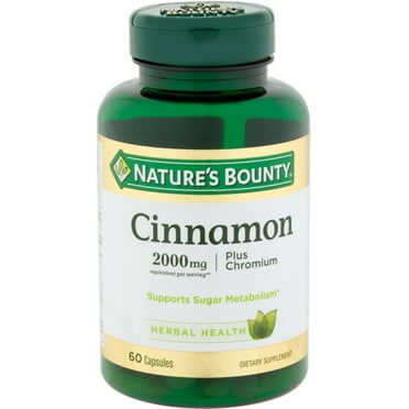 Nature's Bounty Cinnamon 2000mg Plus Chromium, Dietary Supplement Capsules 60 ea (Pack of 2)