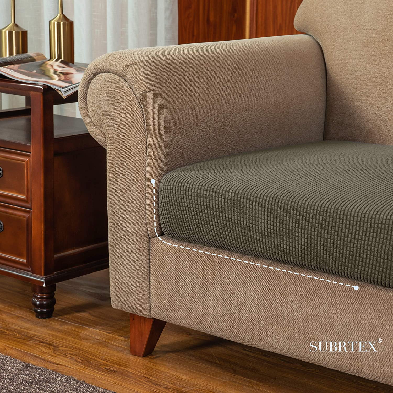 Subrtex Stretch Jacquard and Polyester Sofa Seat Cushion Cover, Ash Grey