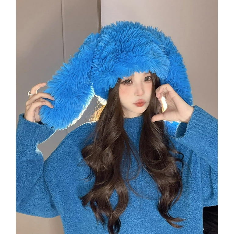 Jlmmen Cute Bunny Ear Hat Rabbit Ears Cap Y2K Plush Fun Costume Hats Faux Fur Warm Cosplay Party Hat Adult Unisex Size One size Beige