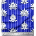 thumbnail image 1 of Soimoi Blue polyester Crepe Fabric Stripe & Artistic Lotus Floral Printed Craft Fabric by the Yard 52 Inch Wide, 1 of 1