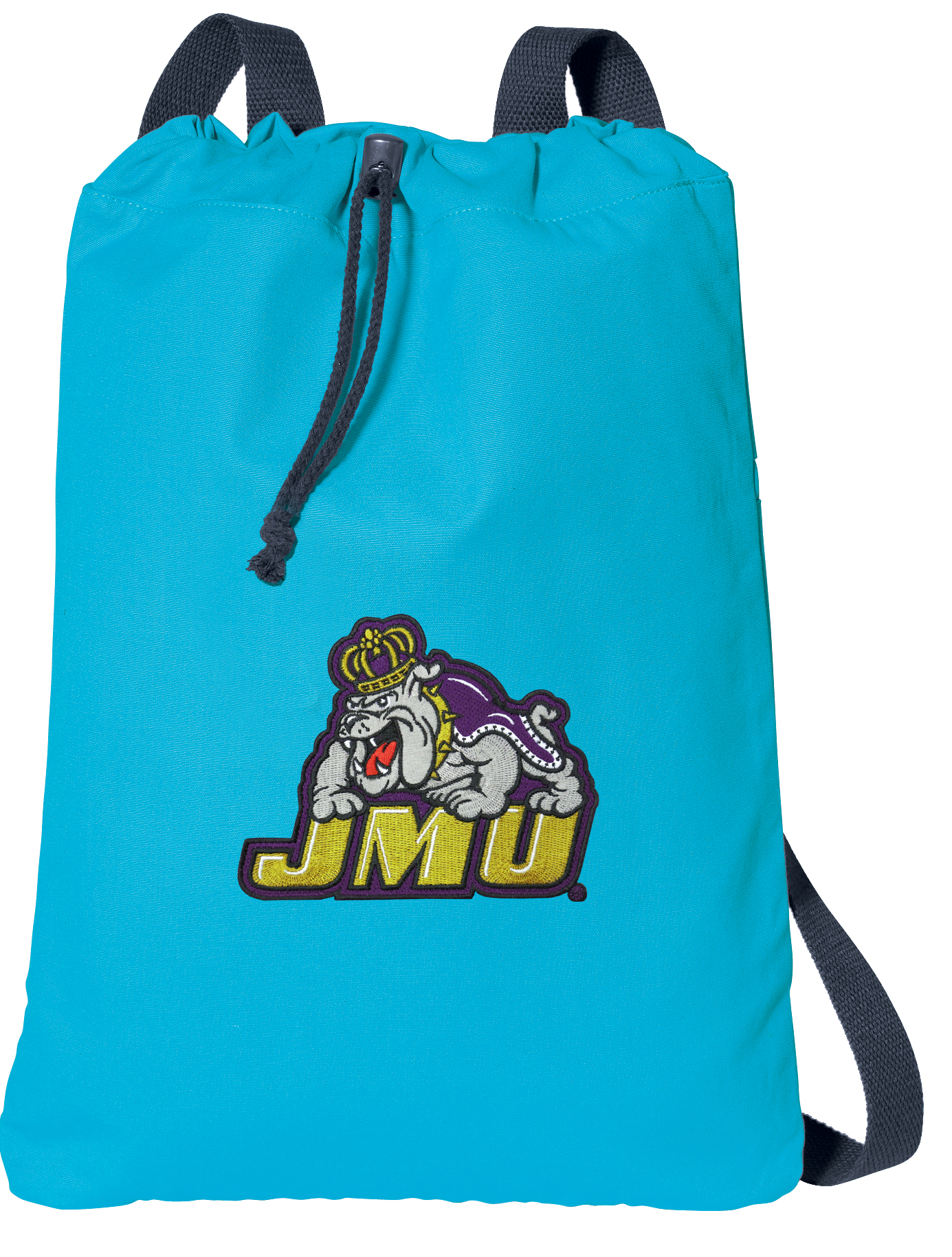 Canvas JMU Drawstring Backpack Aqua Natural Cotton James Madison University Cinch Bag with Wide