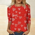 thumbnail image 7 of Xuyuer Valentine's Day Print Quarter Sleeve Jacket - Lady's Loose-Fit Casual Crew Neck 3/4 Length T-Shirt Style Top for Romantic Getaways, Cozy Date Nights & Love-Themed Layered Outfits, 7 of 7
