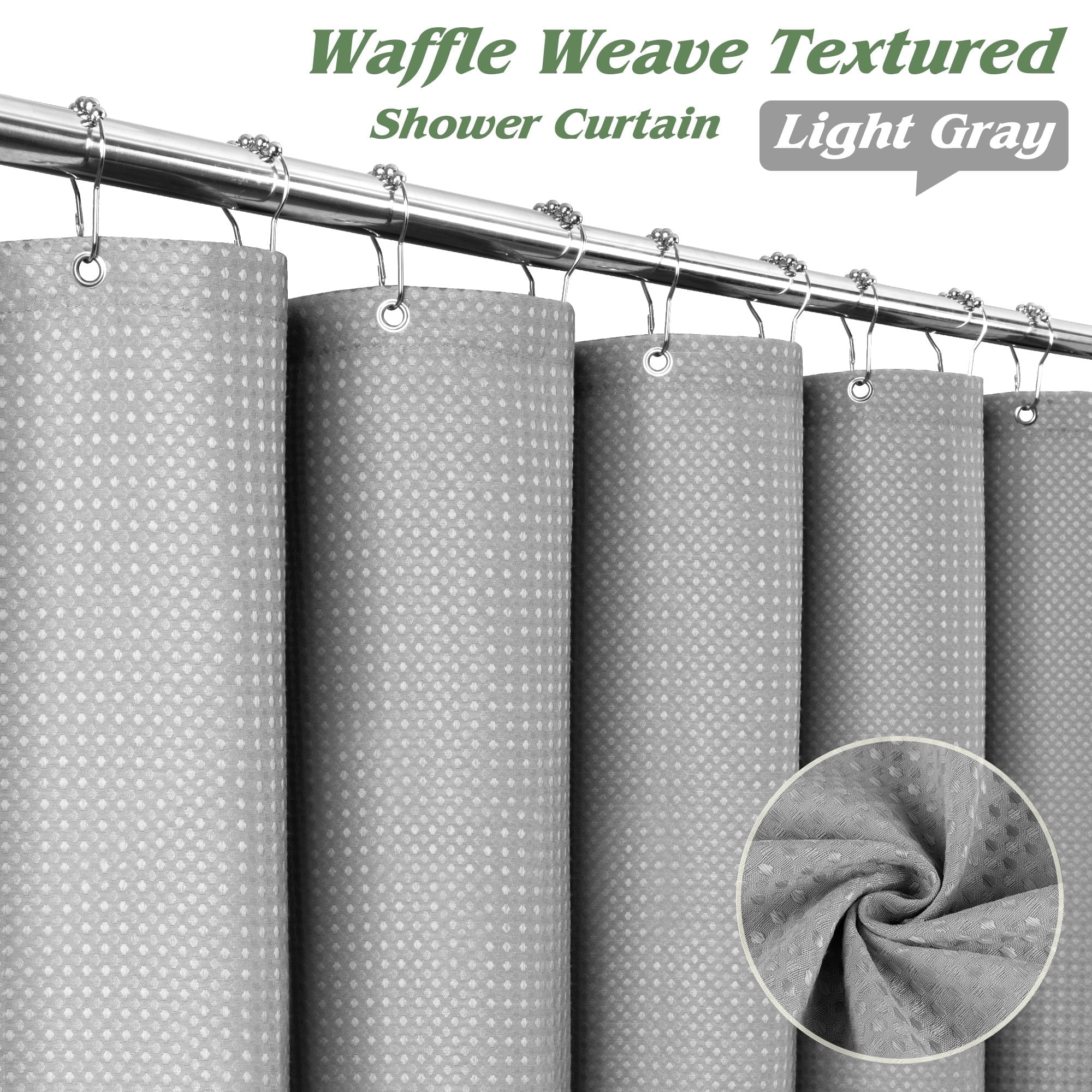 Inosoo Thick Waffle Weave Shower Curtain, 72"x 72" Luxury Hotel Fabric Shower Curtains for Bathroom, Heavy Duty Cloth Bath Curtain, Gray
