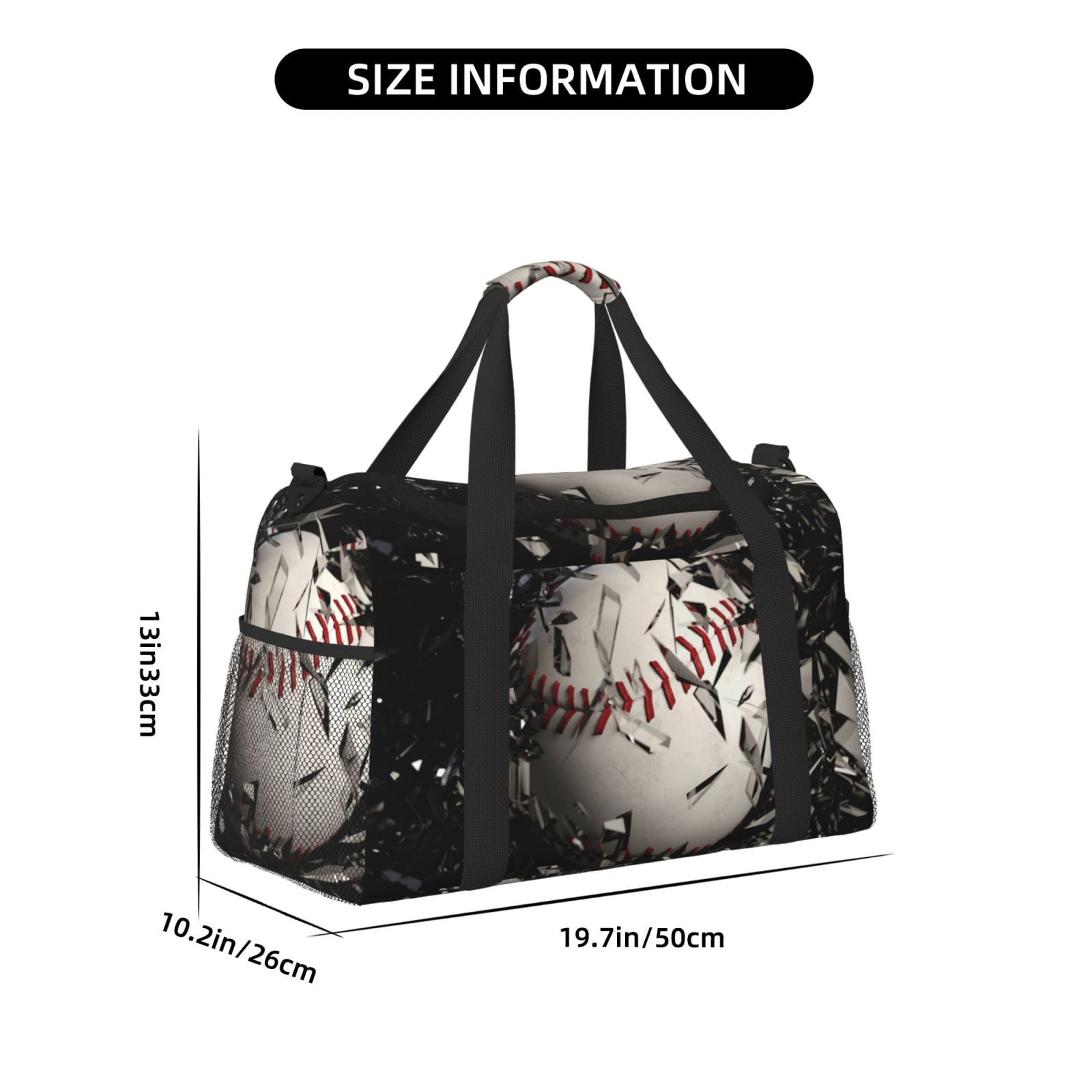 Rateoe Baseball Breaking Glass Pattern Gym Bag for Women, Duffle Bag for Travel with Wet Pocket, Carry on Weekender Bags for Women, Water Resistant Travel Bag Duffel Bag