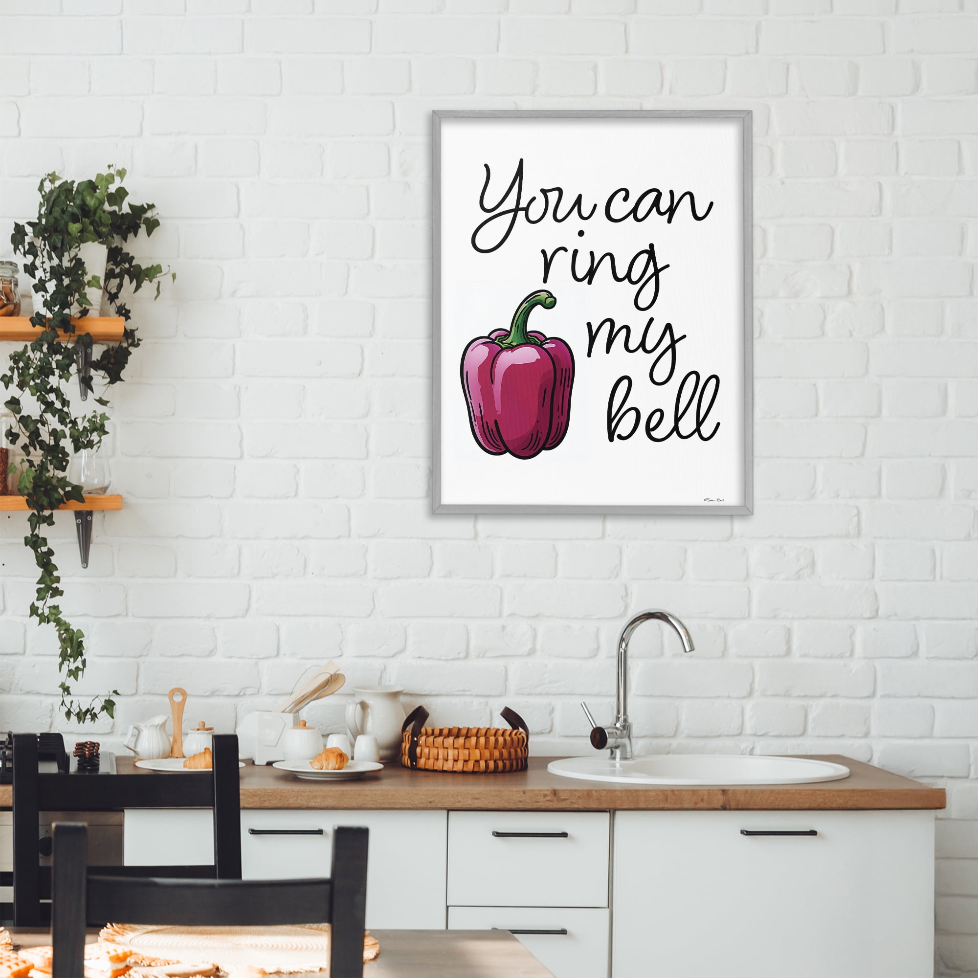 Stupell Industries Ring My Bell Pepper Gray Framed Giclee Art, design by Susan Ball