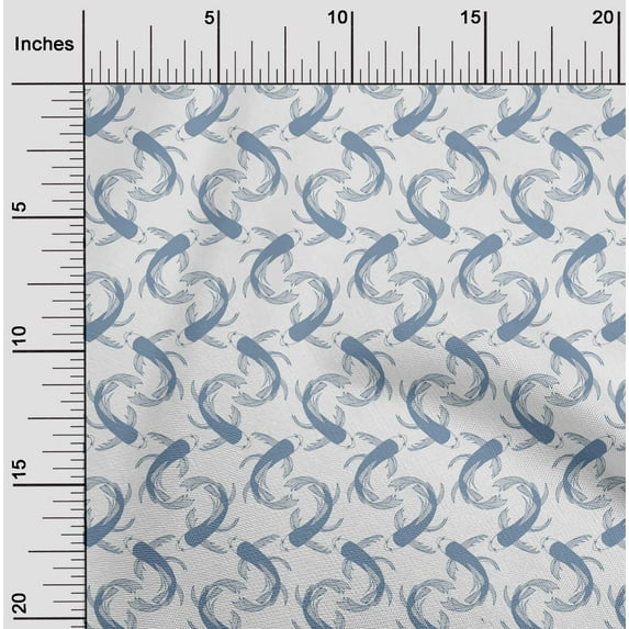 oneOone Cotton Cambric Grayish Blue Fabric Koi Fish Ocean Craft Projects Decor Fabric Printed By The Yard 56 Inch Wide