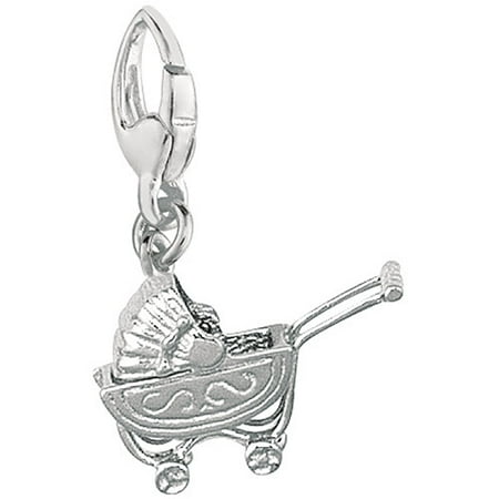 Women's Sterling Silver Moveable Baby Carriage Clip-On Charm