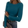 thumbnail image 2 of Womens Fashion Casual Long Sleeve Stretch Crewneck Ribbed T Shirt Fitted Casual Basic Tops, 2 of 2