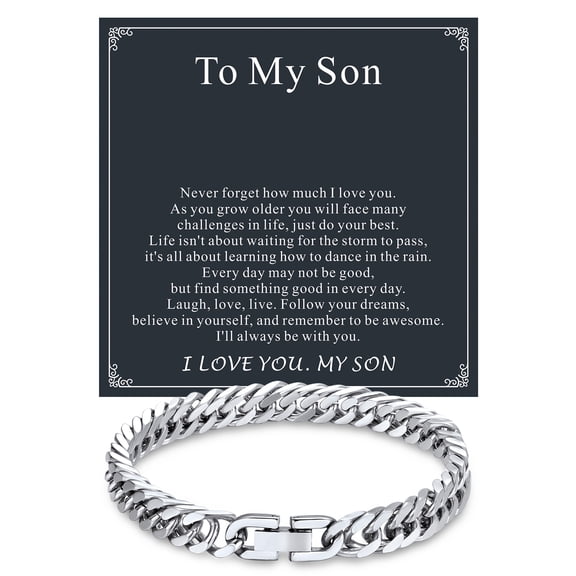 ChainsProMax Stainless Steel Bracelet for Men 8mm Wide 7.5inch Cuban Link Bracelet Fathers Day Jewelry Gift with Card