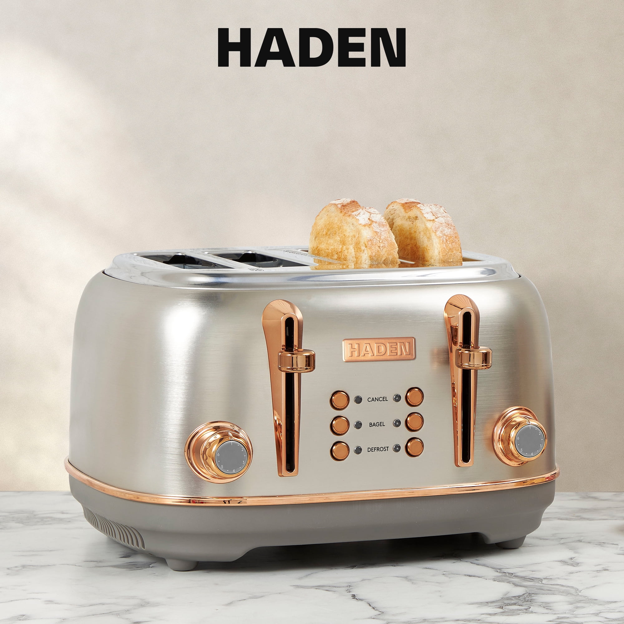 Haden Heritage 4 Slice Wide Toaster & Electric Water Kettle, Ivory & Copper