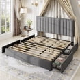 thumbnail image 4 of Amolife King Bed Frame, Platform Bed with Adjustable Velvet-Wrapped Headboard and 4 Storage Drawers, No Box Spring Required, Gray, 4 of 14