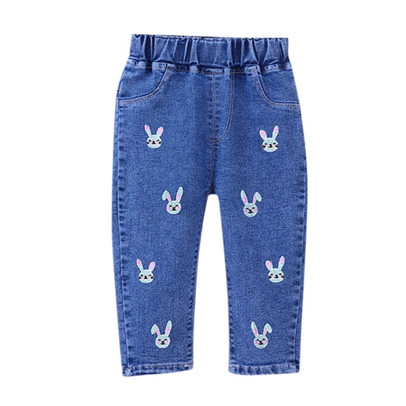 Zhuashum Baby Pants For Girl 6-12 Months Straight Leg Denim Jeans Toddler Kid Pants Jeans Soft Elastic Waist Denim Pants Cute Girl Clothes White
