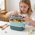 thumbnail image 5 of Nkmbld Bento Lunch Box for Women, Large Capacity Plastic Lunch Box with Handle, Leakproof Food Storage Container for Office Workers, Microwave Safe, Green, 5 of 8