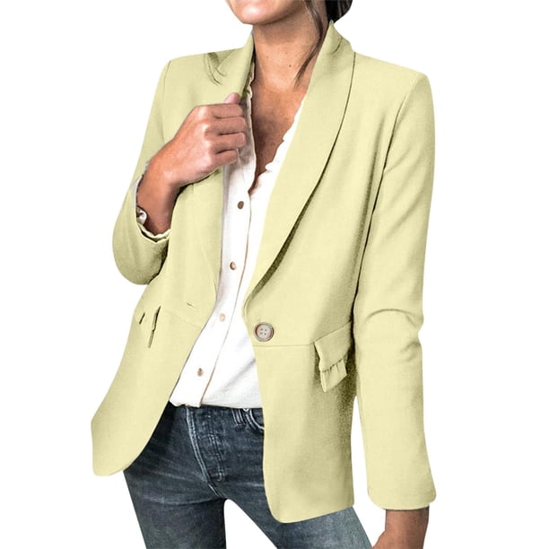Gibobby Blazer de mujer chamarra ligera para mujer con manga larga chaquetas de negocios(Beige,G)