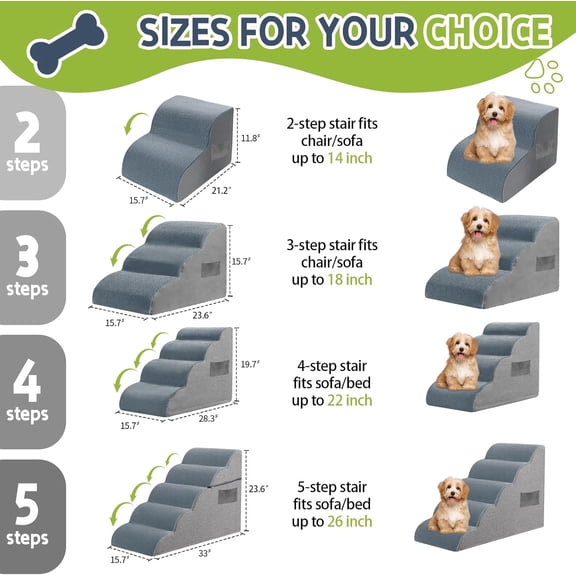 3-Step Dog Stairs for High Beds, Grey Fleece Pet Steps with Non-Slip Bottom for Small Dogs Cats to Reach Couch Chair Bed