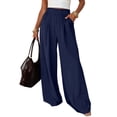 thumbnail image 2 of Wide Leg Pants Woman Spring Pockets Loose Flowy Trousers Lounge Palazzo Pant Vacation Clothes Navy Blue M, 2 of 10
