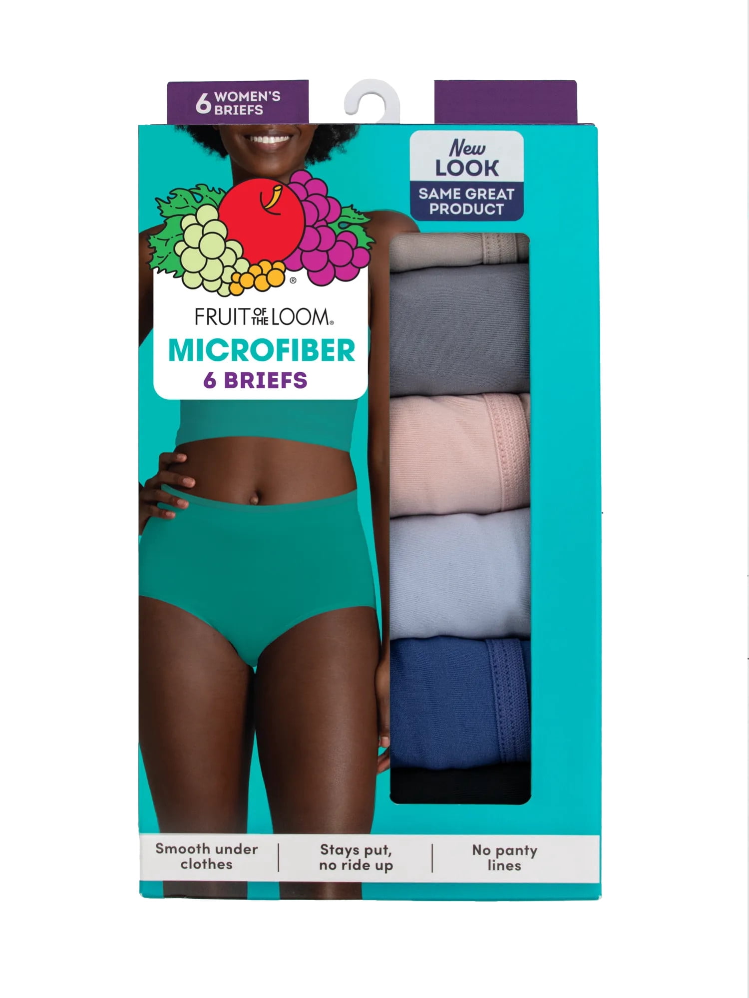Fruit of the Loom Women's Microfiber Underwear, Smooth No Panty Lines, 6-Pack, Sizes S-3XL