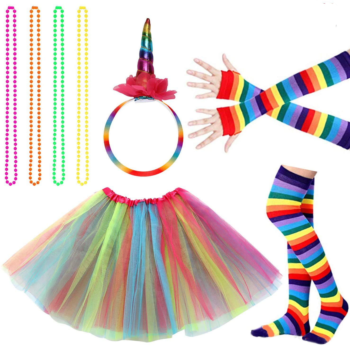 Child Neon Tutu Gloves Legwarmers Plain or Striped Fancy Dress