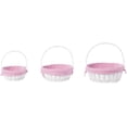 thumbnail image 4 of Panier-cadeau Rond en Osier Blanc, avec Doublure en Vichy Rose et Poignée - Ensemble de 3, 4 of 5