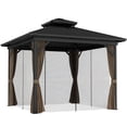 thumbnail image 1 of Outsunny Pavillon à Toit Rigide 10 Pieds x 10 Pieds Pavillon Extérieur en Aluminium, Brun Foncé, 1 of 10