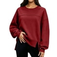 thumbnail image 4 of XRoczxe Women Crew Neck Oversized Sweatshirt Long Sleeve Raglan Top Side Split Hem Wrinkle Resistant Soft Casual Layering Pullover Multiple Fresh Solid Colors, 4 of 7