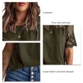 thumbnail image 4 of Camiseta de encaje de manga corta para mujer Color puro Cuello redondo de moda Blusa de manga de encaje con cuello redondo de color liso OD Verde M, 4 of 6