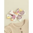 thumbnail image 6 of Bslissey Baby Girls Easter Long Pants Sets Short Sleeve Ribbed Romper + Bunny Print Flare Pants + Bow Headband 3M 6M 12M 18M Infant Toddler Cute Summer 3Pcs Outfits, 6 of 9