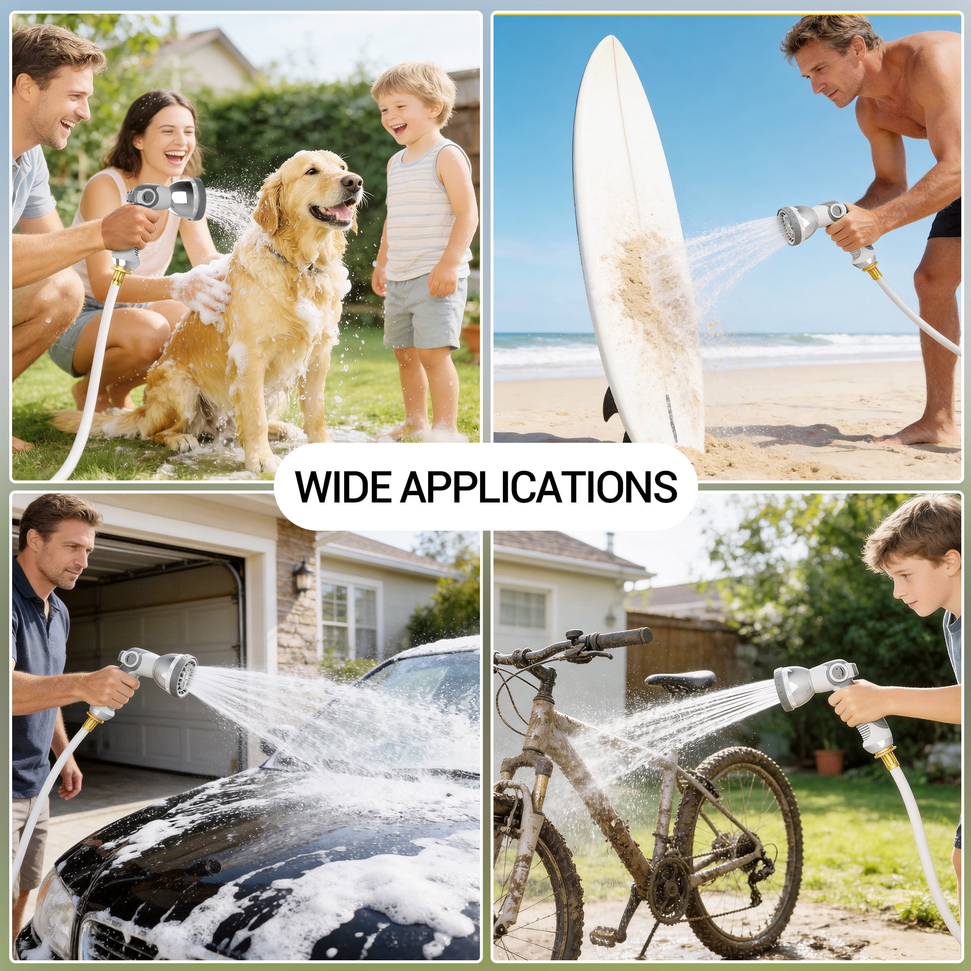 Gewna 1/2 in x 100 ft Retractable Wall Mounted Garden Hose Reel with 10 Pattern Nozzle, Any Length Lock, Slow Return System, 180°Swivel Bracket