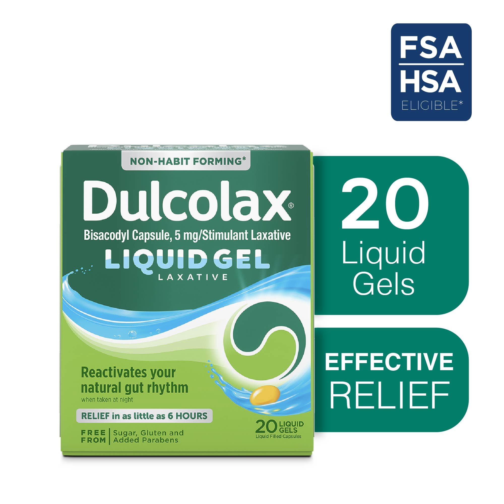 Dulcolax Stimulant Laxative Liquid Gels, Predictable & Effective Constipation Relief, Relieves Constipation Related Symptoms, Bisacodyl 5 mg, No Added Parabens, Gluten-Free & Sugar-Free, 20-Count