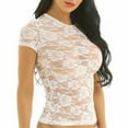 thumbnail image 1 of T-shirt Décontracté à Manches Courtes en Dentelle Transparente pour Femmes, 1 of 6